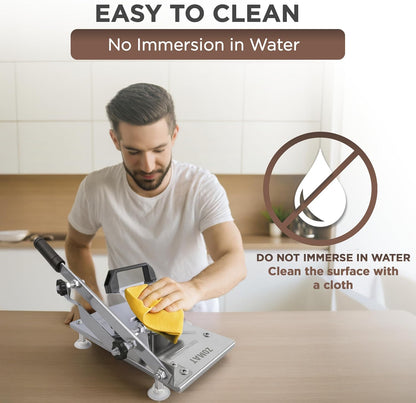 Manual Meat Slicer for Frozen & Semi-Frozen Meat, Stainless Steel Adjustable Beef Cutter for Home Kitchen, Heavy Duty Hand Slicer with Extra Blade for Hot Pot, BBQ & Deli