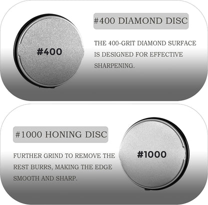 2 Pcs Replacement Grinding Head and 2 Pcs Sharpening Discs for Rolling Knife Sharpener, Roller Knife Sharpening Grinding Discs
