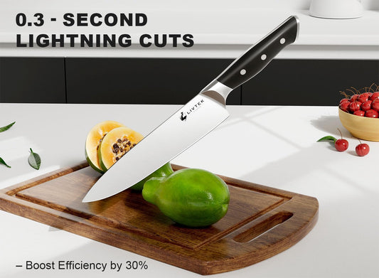 Knife Set with Block - Kitchen Knife Set German High-Carbon Stainless Steel with Built-in Sharpener - Full Tang, Triple-Rivet Ergonomic Handle - Holiday Gift Idea - 15-Piece, Falcon Series.