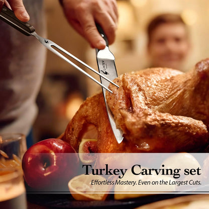 Knife Set with Block - Kitchen Knife Set German High-Carbon Stainless Steel with Built-in Sharpener - Full Tang, Triple-Rivet Ergonomic Handle - Holiday Gift Idea - 15-Piece, Falcon Series.