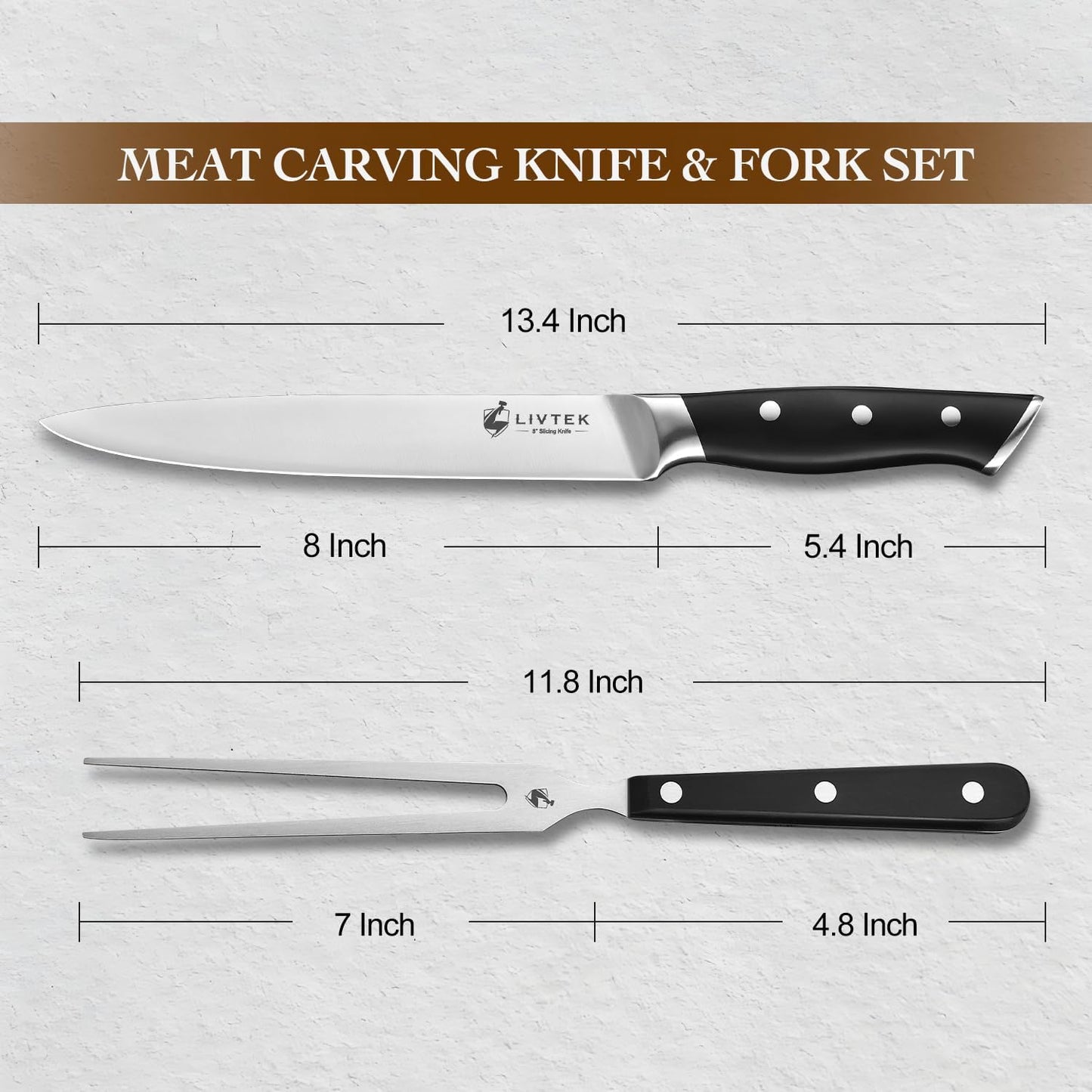 Knife Set with Block - Kitchen Knife Set German High-Carbon Stainless Steel with Built-in Sharpener - Full Tang, Triple-Rivet Ergonomic Handle - Holiday Gift Idea - 15-Piece, Falcon Series.