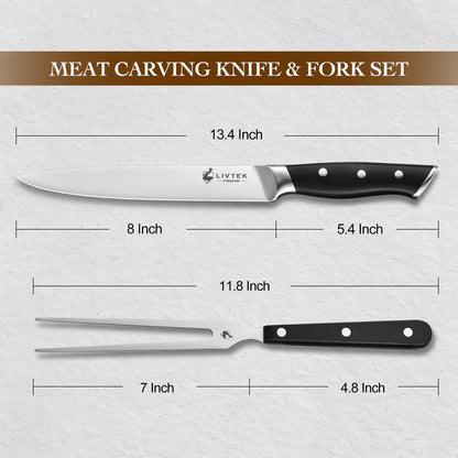Knife Set with Block - Kitchen Knife Set German High-Carbon Stainless Steel with Built-in Sharpener - Full Tang, Triple-Rivet Ergonomic Handle - Holiday Gift Idea - 15-Piece, Falcon Series.