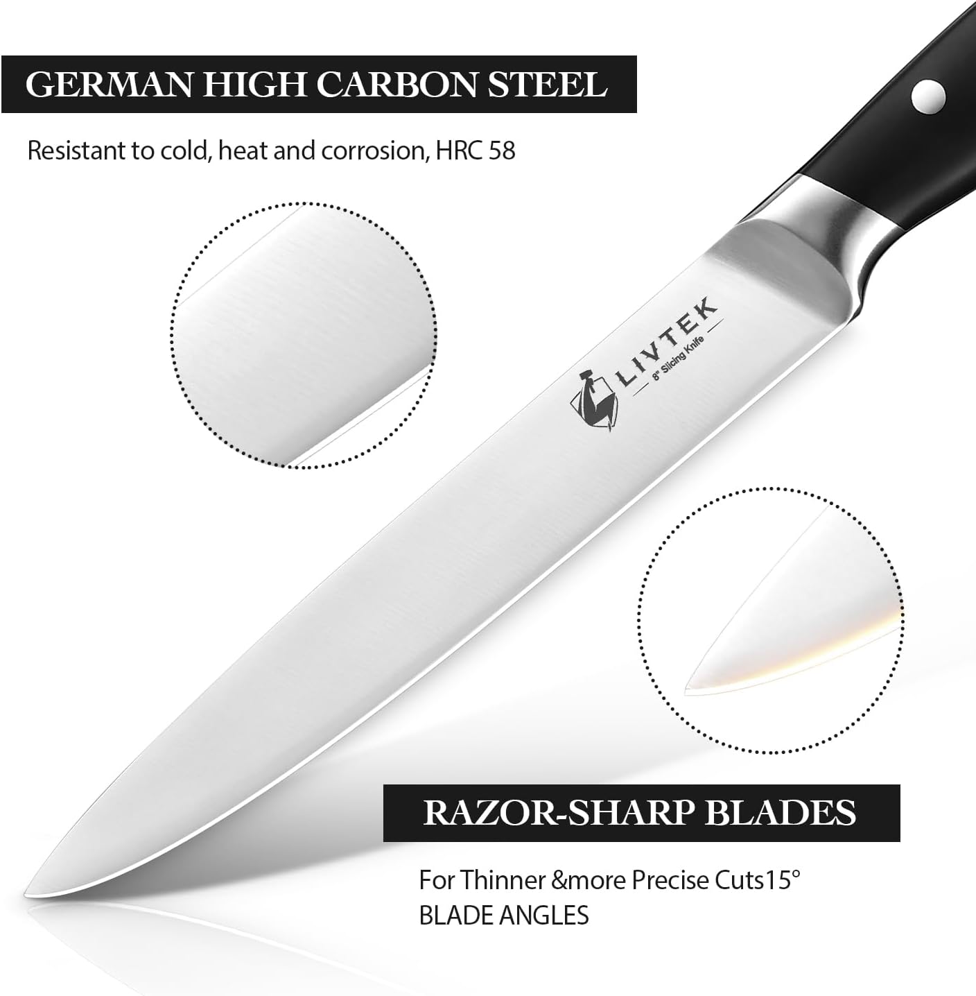 Knife Set with Block - Kitchen Knife Set German High-Carbon Stainless Steel with Built-in Sharpener - Full Tang, Triple-Rivet Ergonomic Handle - Holiday Gift Idea - 15-Piece, Falcon Series.