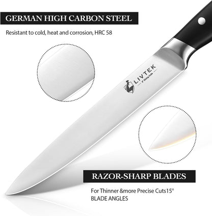 Knife Set with Block - Kitchen Knife Set German High-Carbon Stainless Steel with Built-in Sharpener - Full Tang, Triple-Rivet Ergonomic Handle - Holiday Gift Idea - 15-Piece, Falcon Series.