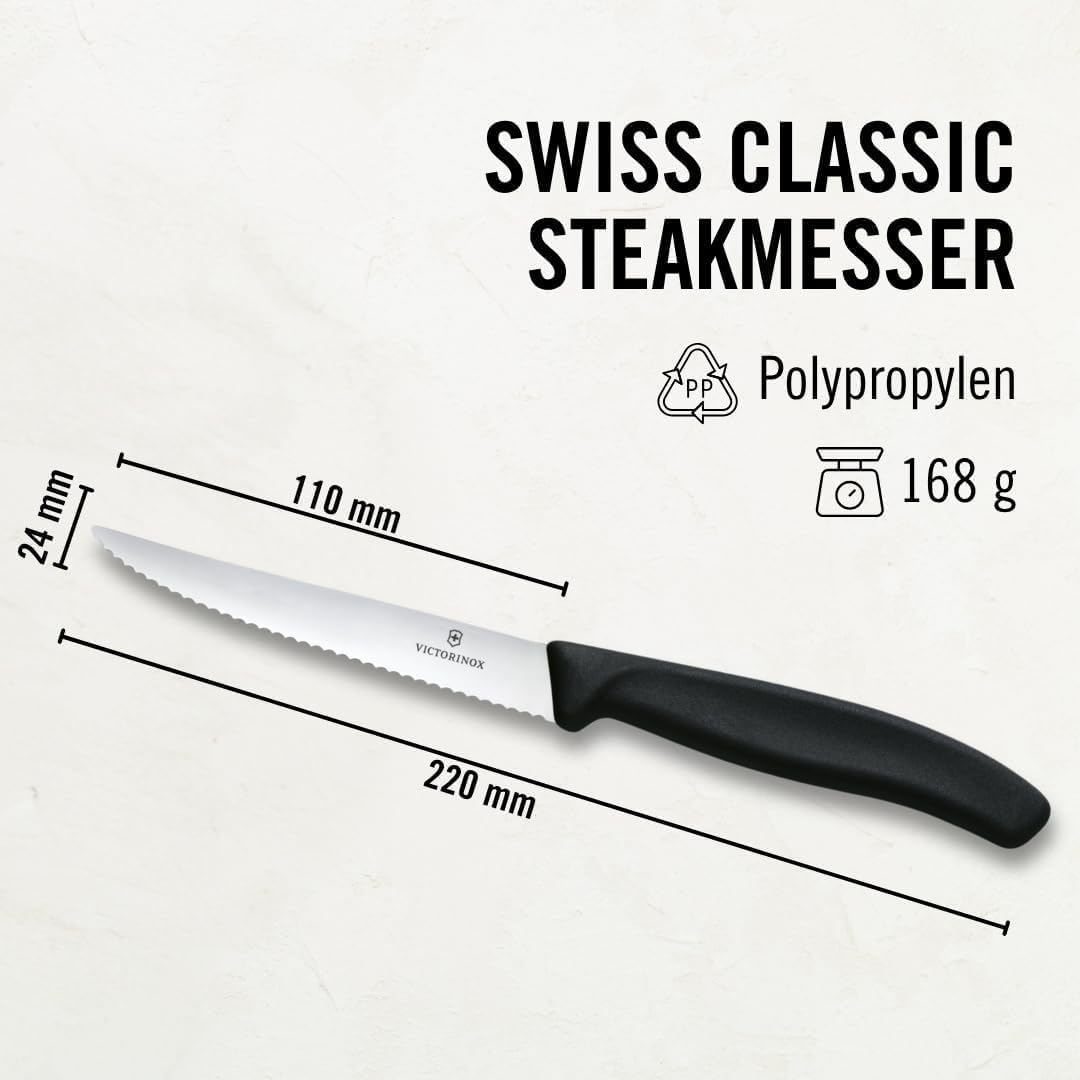 Swiss Classic 6-Piece Steak Set (4½" Spear Point Serrated) Black, 4.25 x 0.5 x 0.5 inches, Multicolor