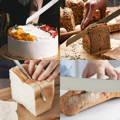 3 Pcs Bread Knives, 12.5 Inch Stainless Steel Fine Tooth Sawtooth Bread Cutter with Wooden Handle for Bread and Cake (8 inch)