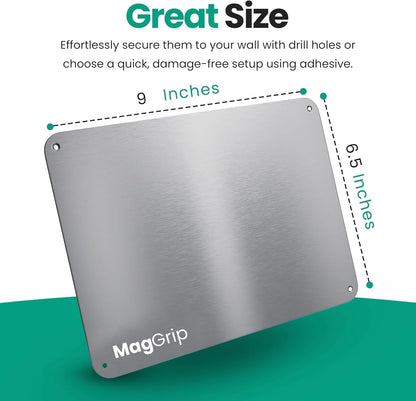 9 inches x 6.5 inches Stainless Steel Plate for Magnets, 3M Adhesive Back, Mounting Screws, Ideal for Magnetic Shelf, Spice Holders, Fridge Magnets. Mount Anywhere! (Timber, 1 Pack)