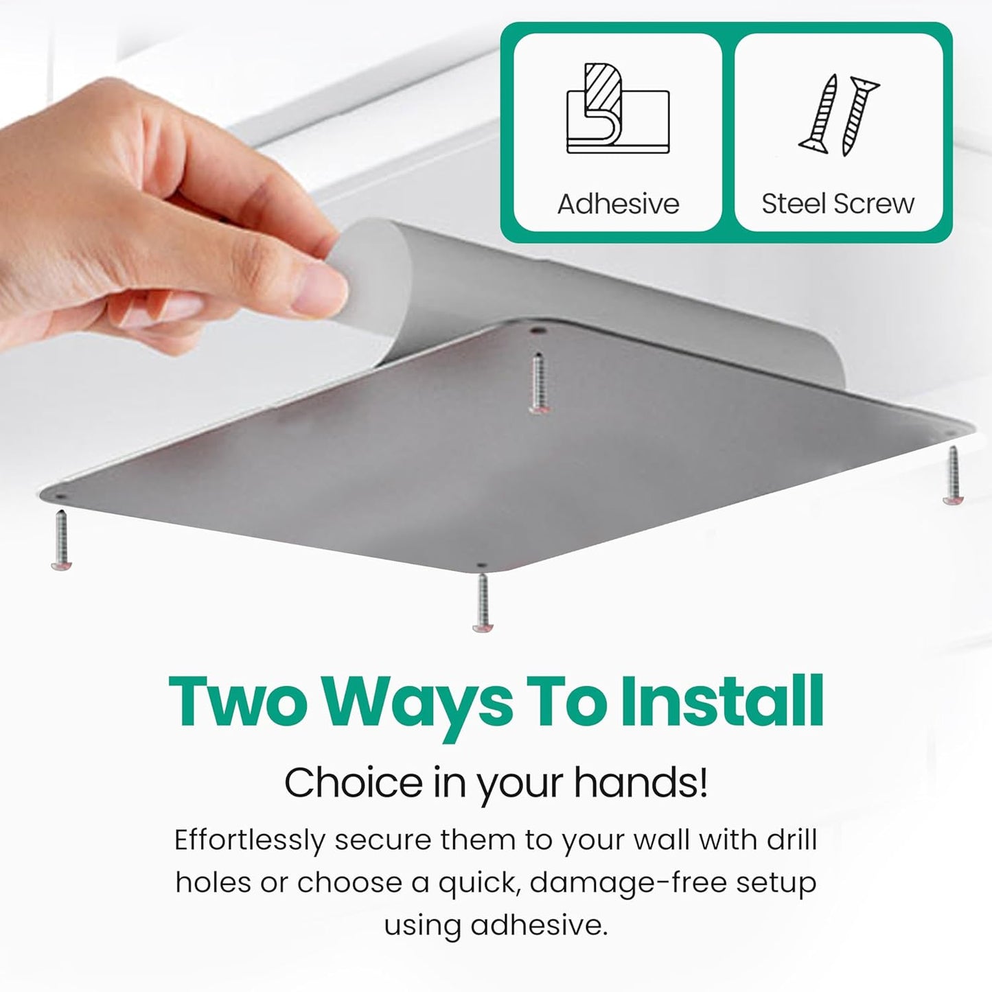 9 inches x 6.5 inches Stainless Steel Plate for Magnets, 3M Adhesive Back, Mounting Screws, Ideal for Magnetic Shelf, Spice Holders, Fridge Magnets. Mount Anywhere! (Timber, 1 Pack)