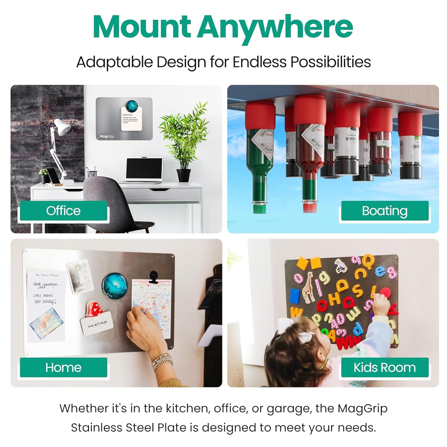 9 inches x 6.5 inches Stainless Steel Plate for Magnets, 3M Adhesive Back, Mounting Screws, Ideal for Magnetic Shelf, Spice Holders, Fridge Magnets. Mount Anywhere! (Timber, 1 Pack)