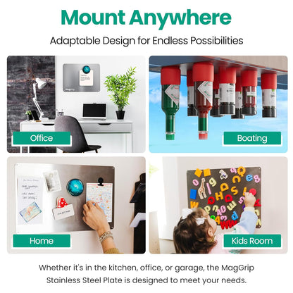 9 inches x 6.5 inches Stainless Steel Plate for Magnets, 3M Adhesive Back, Mounting Screws, Ideal for Magnetic Shelf, Spice Holders, Fridge Magnets. Mount Anywhere! (Timber, 1 Pack)