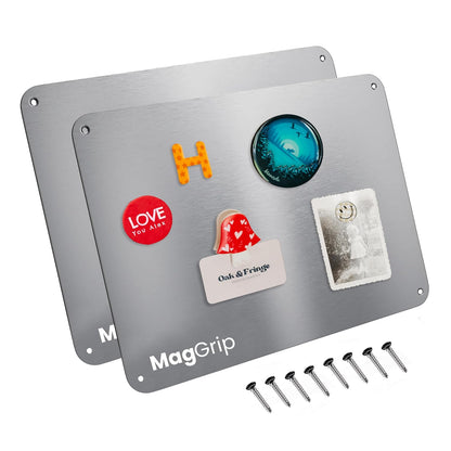 9 inches x 6.5 inches Stainless Steel Plate for Magnets, 3M Adhesive Back, Mounting Screws, Ideal for Magnetic Shelf, Spice Holders, Fridge Magnets. Mount Anywhere! (Timber, 1 Pack)