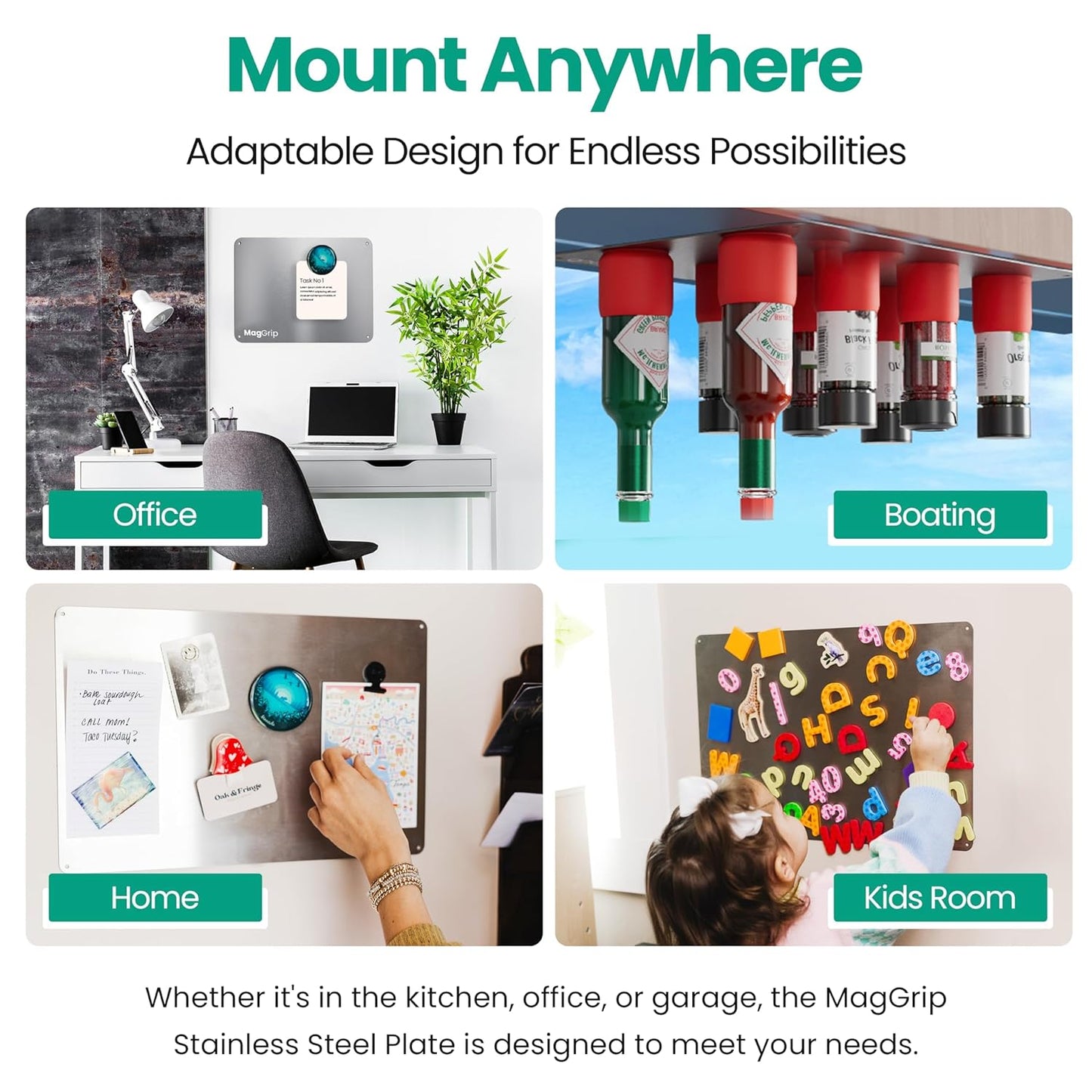 9 inches x 6.5 inches Stainless Steel Plate for Magnets, 3M Adhesive Back, Mounting Screws, Ideal for Magnetic Shelf, Spice Holders, Fridge Magnets. Mount Anywhere! (Timber, 1 Pack)