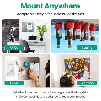 9 inches x 6.5 inches Stainless Steel Plate for Magnets, 3M Adhesive Back, Mounting Screws, Ideal for Magnetic Shelf, Spice Holders, Fridge Magnets. Mount Anywhere! (Timber, 1 Pack)
