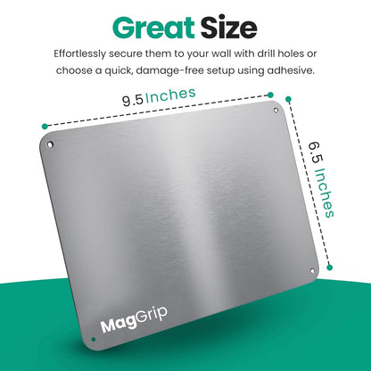 9 inches x 6.5 inches Stainless Steel Plate for Magnets, 3M Adhesive Back, Mounting Screws, Ideal for Magnetic Shelf, Spice Holders, Fridge Magnets. Mount Anywhere! (Timber, 1 Pack)