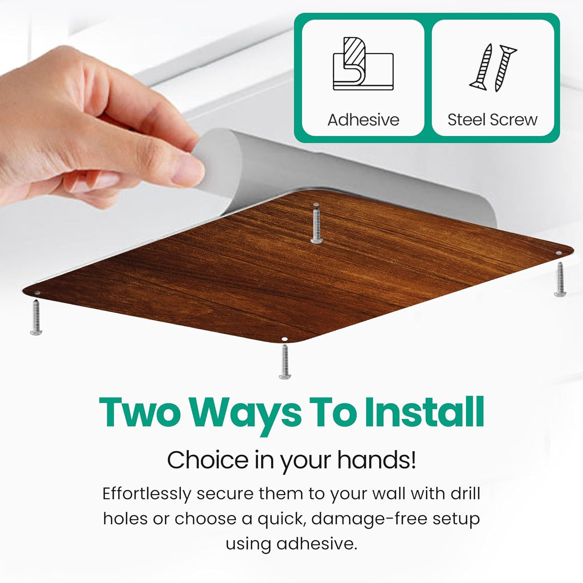 9 inches x 6.5 inches Stainless Steel Plate for Magnets, 3M Adhesive Back, Mounting Screws, Ideal for Magnetic Shelf, Spice Holders, Fridge Magnets. Mount Anywhere! (Timber, 1 Pack)