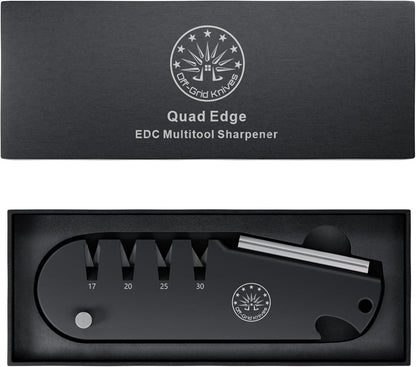 QuadEdge Knife Sharpener with 4 Angles: 17° | 20° | 25° | 30°, Diamond Rod, Fishing Hook Sharpener, Ceramic Honing Stone – Camping, Fishing, Hunting, Boating (Black)