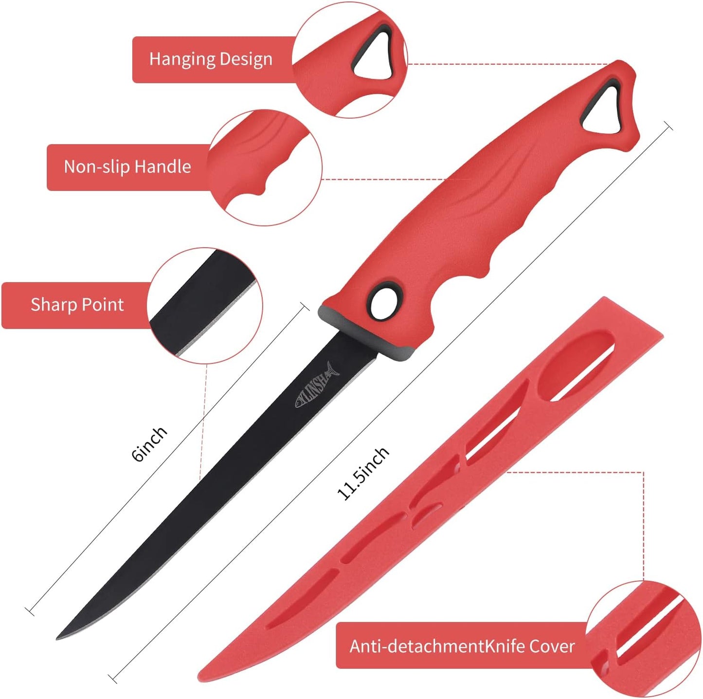 Fishing Tool Kit - 8pc Including Fillet Knife, Scissors, Pliers, Measuring Ruler, Anti-Lost Lanyard, Waterproof Storage Bag