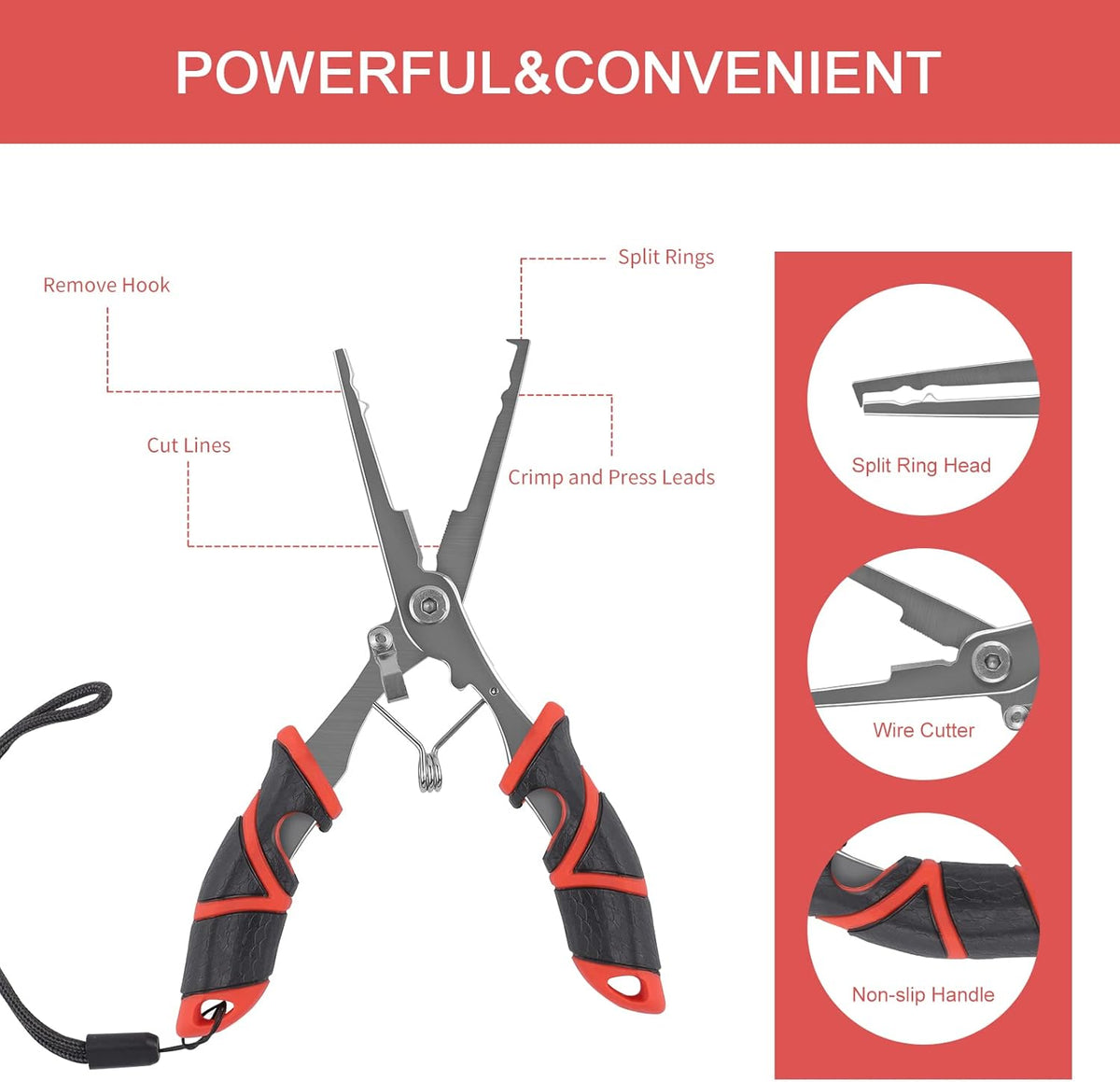 Fishing Tool Kit - 8pc Including Fillet Knife, Scissors, Pliers, Measuring Ruler, Anti-Lost Lanyard, Waterproof Storage Bag