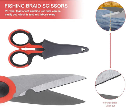 Fishing Tool Kit - 8pc Including Fillet Knife, Scissors, Pliers, Measuring Ruler, Anti-Lost Lanyard, Waterproof Storage Bag