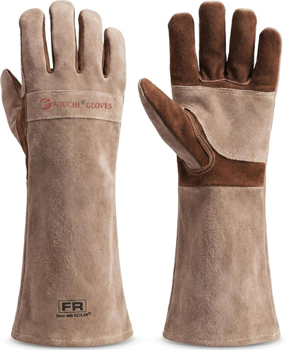 Welding Gloves -Long Sleeve Fireproof and Heat Resistant 15IN. | Cowhide Leather Gloves for Gardening,BBQ,Oven,Grill,Tig,Mig,Baking,Furnace,Stove,Animal Handling Best Gift for Man