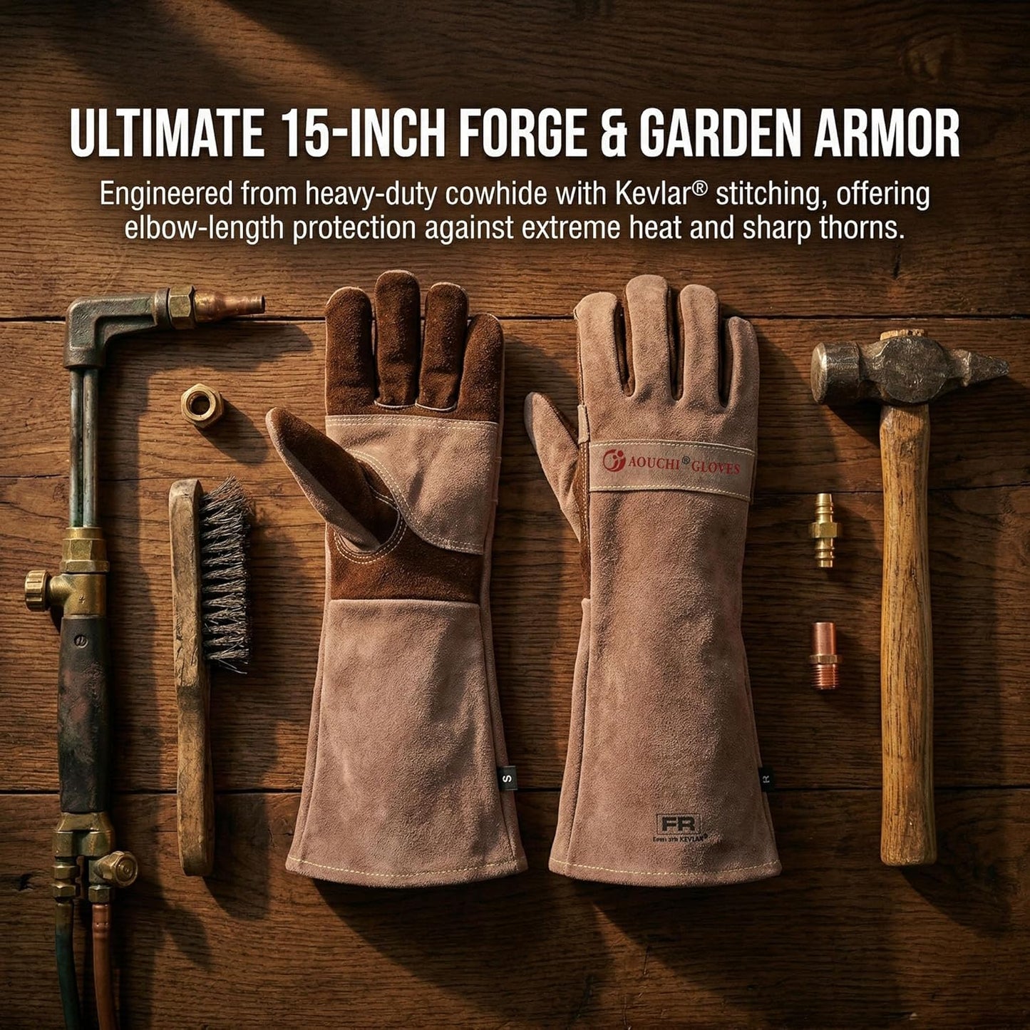 Welding Gloves -Long Sleeve Fireproof and Heat Resistant 15IN. | Cowhide Leather Gloves for Gardening,BBQ,Oven,Grill,Tig,Mig,Baking,Furnace,Stove,Animal Handling Best Gift for Man