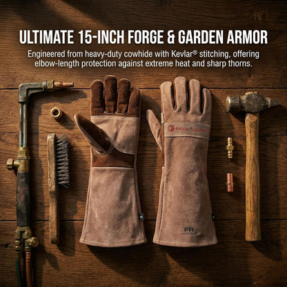 Welding Gloves -Long Sleeve Fireproof and Heat Resistant 15IN. | Cowhide Leather Gloves for Gardening,BBQ,Oven,Grill,Tig,Mig,Baking,Furnace,Stove,Animal Handling Best Gift for Man