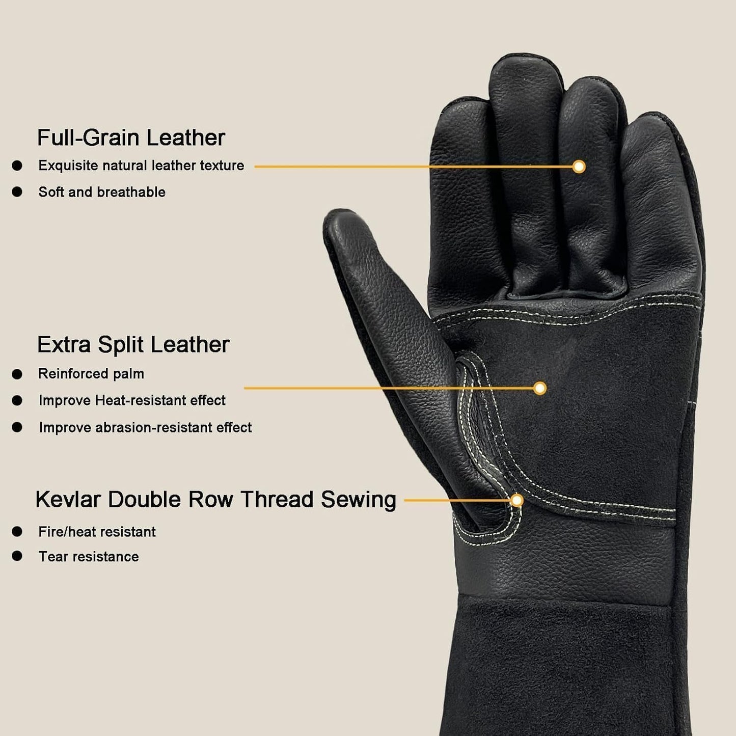 Welding Gloves -Long Sleeve Fireproof and Heat Resistant 15IN. | Cowhide Leather Gloves for Gardening,BBQ,Oven,Grill,Tig,Mig,Baking,Furnace,Stove,Animal Handling Best Gift for Man