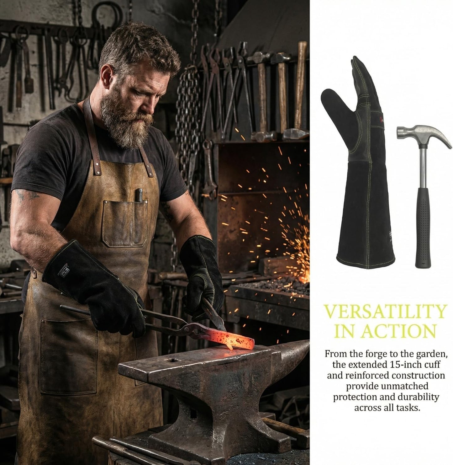 Welding Gloves -Long Sleeve Fireproof and Heat Resistant 15IN. | Cowhide Leather Gloves for Gardening,BBQ,Oven,Grill,Tig,Mig,Baking,Furnace,Stove,Animal Handling Best Gift for Man