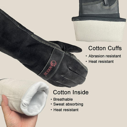 Welding Gloves -Long Sleeve Fireproof and Heat Resistant 15IN. | Cowhide Leather Gloves for Gardening,BBQ,Oven,Grill,Tig,Mig,Baking,Furnace,Stove,Animal Handling Best Gift for Man