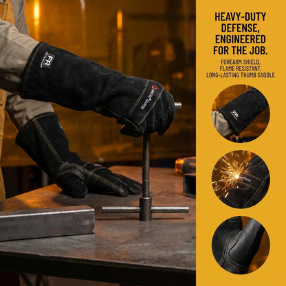 Welding Gloves -Long Sleeve Fireproof and Heat Resistant 15IN. | Cowhide Leather Gloves for Gardening,BBQ,Oven,Grill,Tig,Mig,Baking,Furnace,Stove,Animal Handling Best Gift for Man