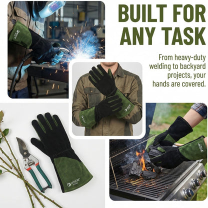 Welding Gloves -Long Sleeve Fireproof and Heat Resistant 15IN. | Cowhide Leather Gloves for Gardening,BBQ,Oven,Grill,Tig,Mig,Baking,Furnace,Stove,Animal Handling Best Gift for Man