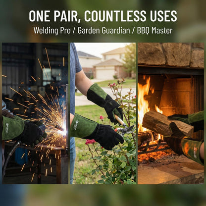 Welding Gloves -Long Sleeve Fireproof and Heat Resistant 15IN. | Cowhide Leather Gloves for Gardening,BBQ,Oven,Grill,Tig,Mig,Baking,Furnace,Stove,Animal Handling Best Gift for Man