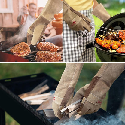 Welding Gloves -Long Sleeve Fireproof and Heat Resistant 15IN. | Cowhide Leather Gloves for Gardening,BBQ,Oven,Grill,Tig,Mig,Baking,Furnace,Stove,Animal Handling Best Gift for Man