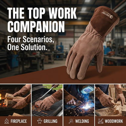 Welding Gloves -Long Sleeve Fireproof and Heat Resistant 15IN. | Cowhide Leather Gloves for Gardening,BBQ,Oven,Grill,Tig,Mig,Baking,Furnace,Stove,Animal Handling Best Gift for Man