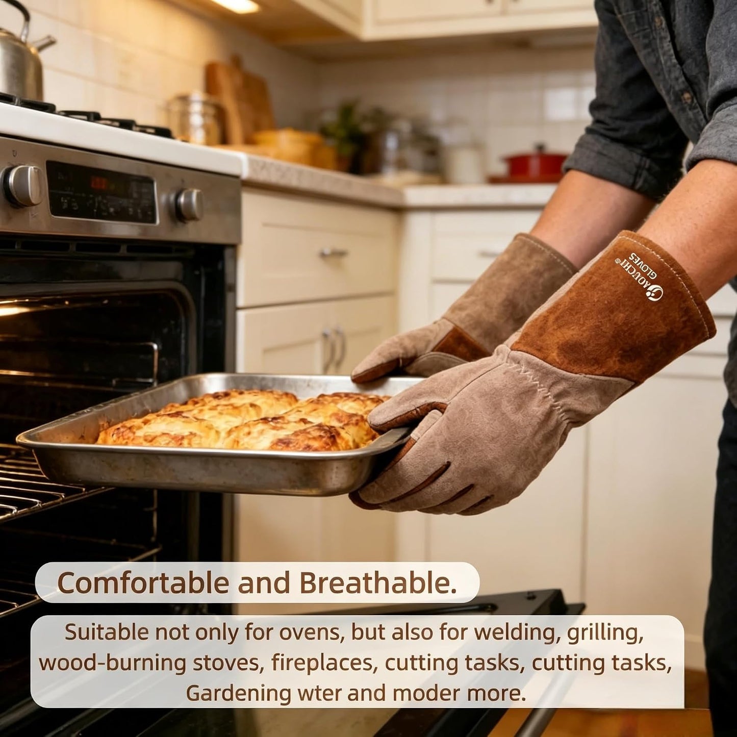 Welding Gloves -Long Sleeve Fireproof and Heat Resistant 15IN. | Cowhide Leather Gloves for Gardening,BBQ,Oven,Grill,Tig,Mig,Baking,Furnace,Stove,Animal Handling Best Gift for Man