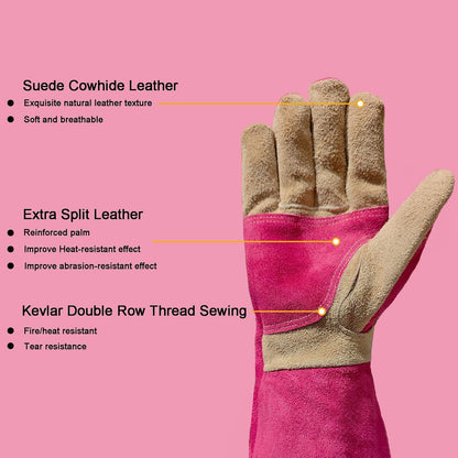 Welding Gloves -Long Sleeve Fireproof and Heat Resistant 15IN. | Cowhide Leather Gloves for Gardening,BBQ,Oven,Grill,Tig,Mig,Baking,Furnace,Stove,Animal Handling Best Gift for Man