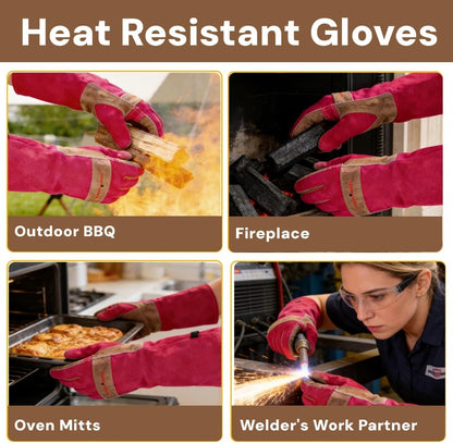 Welding Gloves -Long Sleeve Fireproof and Heat Resistant 15IN. | Cowhide Leather Gloves for Gardening,BBQ,Oven,Grill,Tig,Mig,Baking,Furnace,Stove,Animal Handling Best Gift for Man