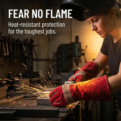 Welding Gloves -Long Sleeve Fireproof and Heat Resistant 15IN. | Cowhide Leather Gloves for Gardening,BBQ,Oven,Grill,Tig,Mig,Baking,Furnace,Stove,Animal Handling Best Gift for Man