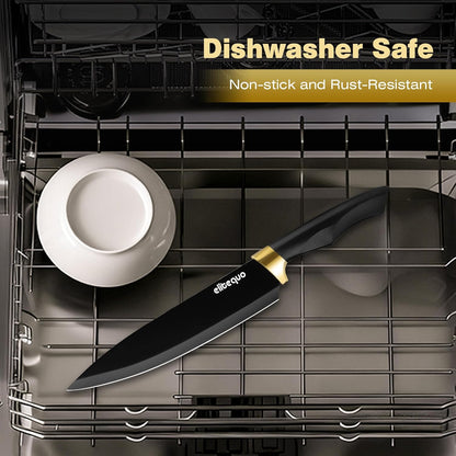 Knife Set With Block,Dishwasher Safe Kitchen Knife Set With Built-In Sharpener,German Stainless Steel Black Knife Block Set(Night Flash Series)