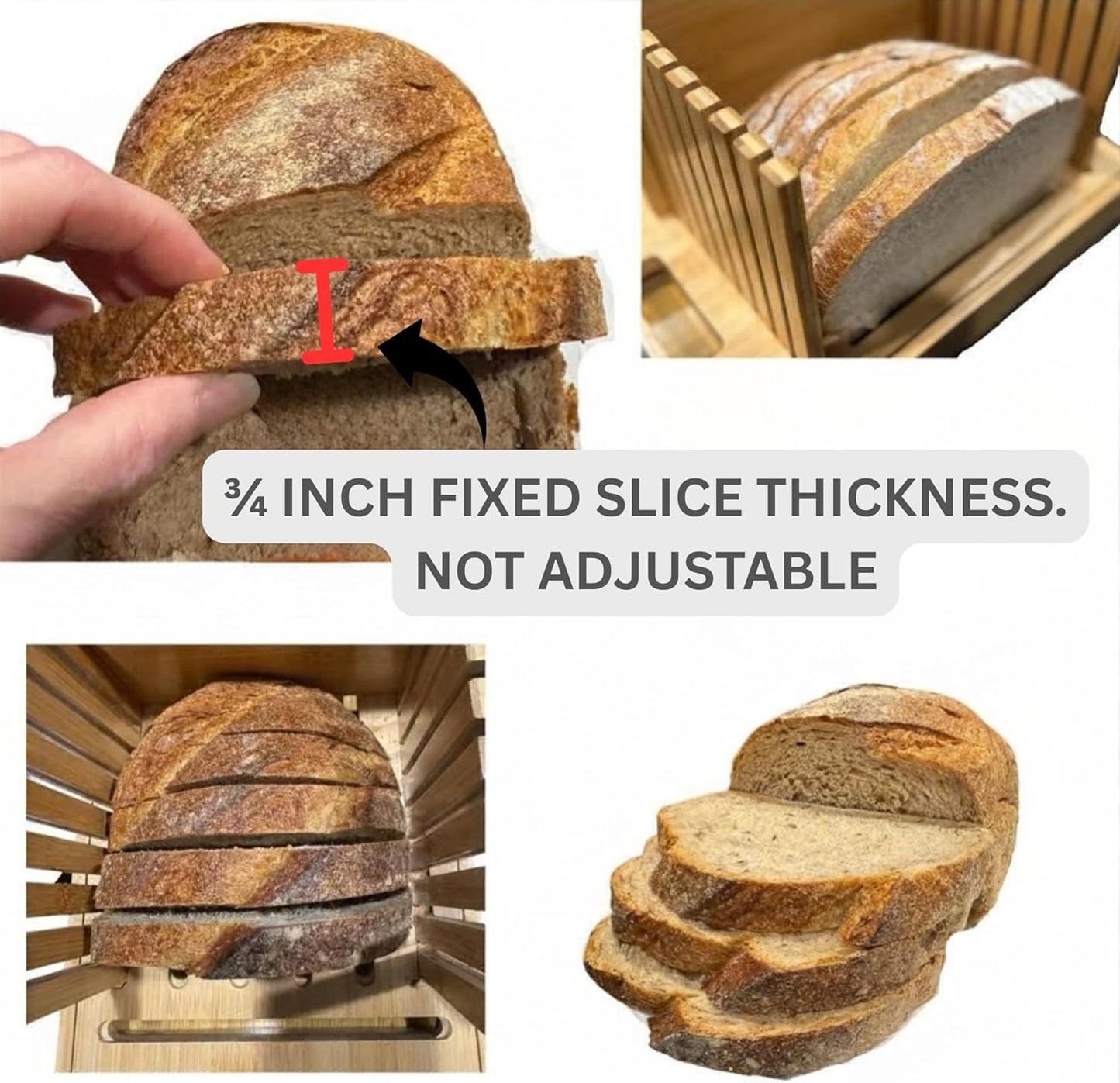 Bread Slicer for Sourdough Rounds & Homemade Bread - Round, Loaf & Baguette. Bamboo Bread Cutting Guide W/Crumb Tray - Foldable - Knife Not Included. Recommended: Serrated Knife Blade 10-12 Inches