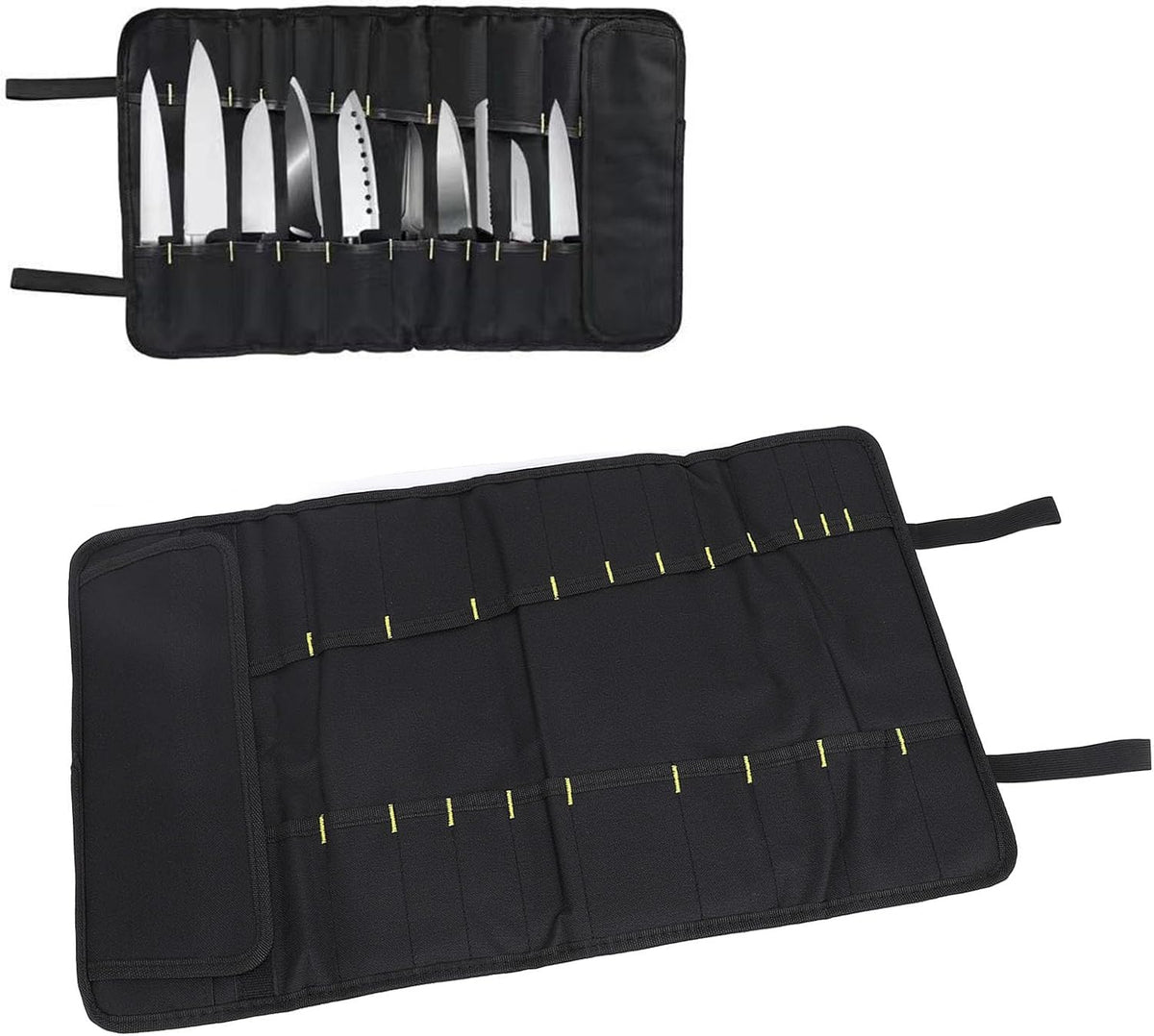 Chef Knife Roll, 20 Slot Canvas Knife Bag with Layer Shoulder Strap, Portable Knife Storage, 22.4 in Chef Knife Carrying Case, Knives Pouch for Home Kitchen Travel Camping
