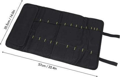 Chef Knife Roll, 20 Slot Canvas Knife Bag with Layer Shoulder Strap, Portable Knife Storage, 22.4 in Chef Knife Carrying Case, Knives Pouch for Home Kitchen Travel Camping