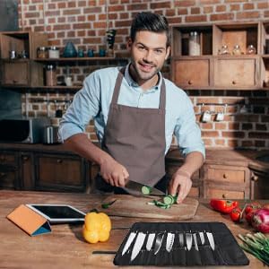 Chef Knife Roll, 20 Slot Canvas Knife Bag with Layer Shoulder Strap, Portable Knife Storage, 22.4 in Chef Knife Carrying Case, Knives Pouch for Home Kitchen Travel Camping