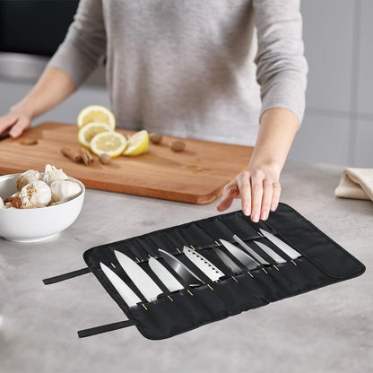 Chef Knife Roll, 20 Slot Canvas Knife Bag with Layer Shoulder Strap, Portable Knife Storage, 22.4 in Chef Knife Carrying Case, Knives Pouch for Home Kitchen Travel Camping