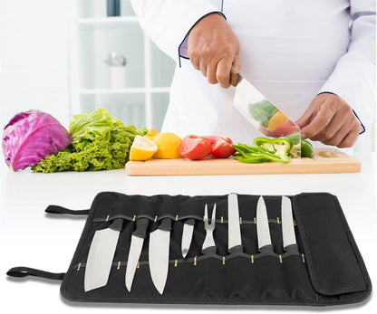 Chef Knife Roll, 20 Slot Canvas Knife Bag with Layer Shoulder Strap, Portable Knife Storage, 22.4 in Chef Knife Carrying Case, Knives Pouch for Home Kitchen Travel Camping