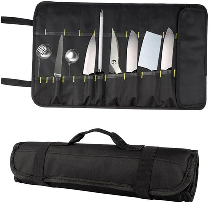 Chef Knife Roll, 20 Slot Canvas Knife Bag with Layer Shoulder Strap, Portable Knife Storage, 22.4 in Chef Knife Carrying Case, Knives Pouch for Home Kitchen Travel Camping