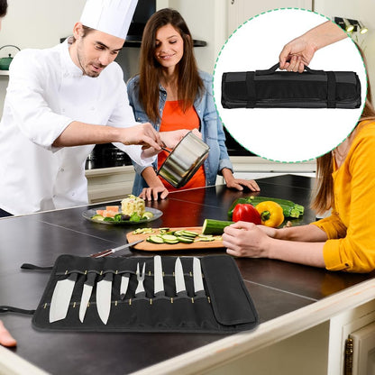 Chef Knife Roll, 20 Slot Canvas Knife Bag with Layer Shoulder Strap, Portable Knife Storage, 22.4 in Chef Knife Carrying Case, Knives Pouch for Home Kitchen Travel Camping