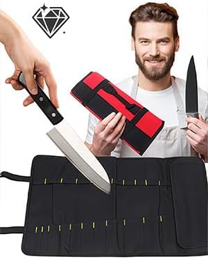 Chef Knife Roll, 20 Slot Canvas Knife Bag with Layer Shoulder Strap, Portable Knife Storage, 22.4 in Chef Knife Carrying Case, Knives Pouch for Home Kitchen Travel Camping