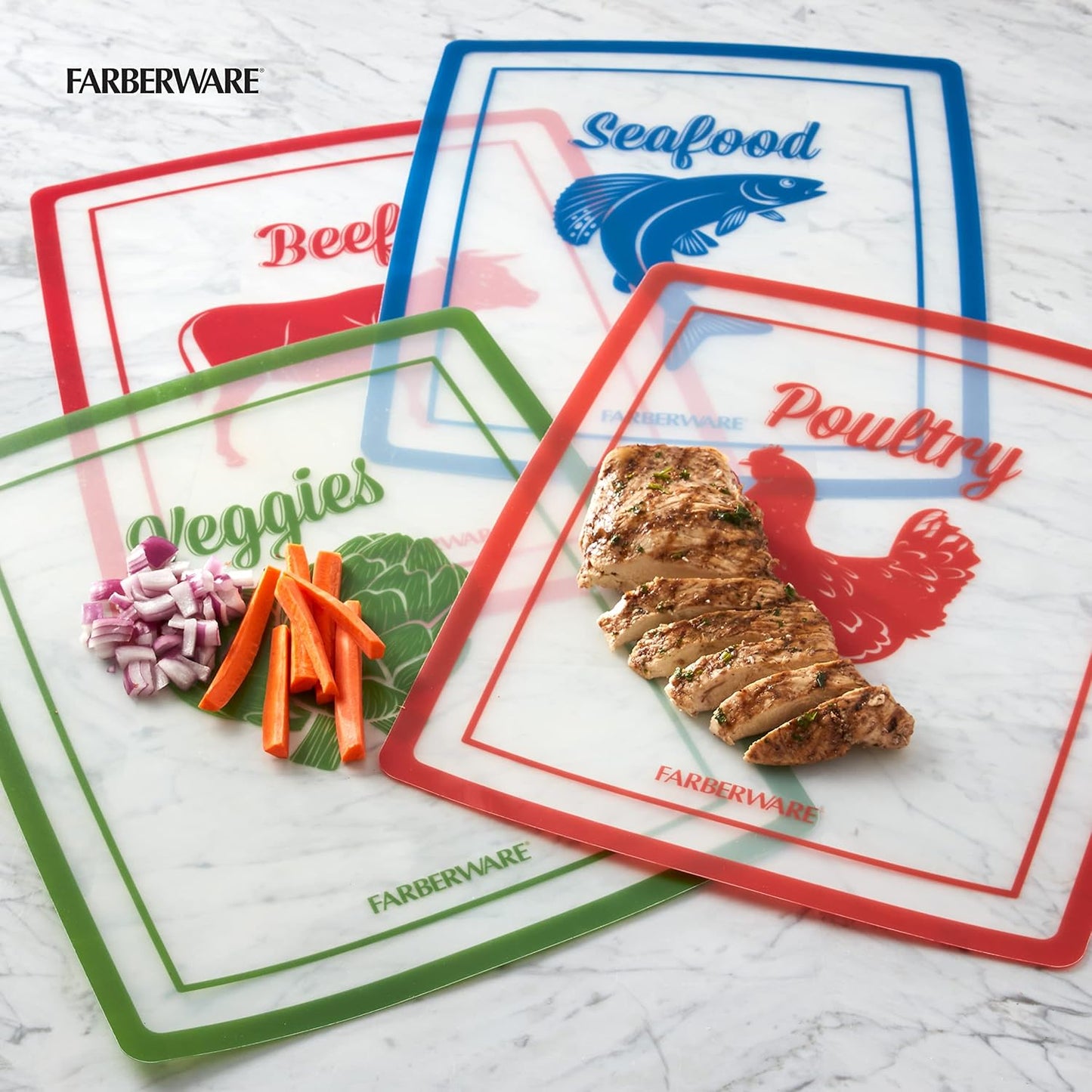 Flexible Cutting Mats with Food Icons, 11-Inch-by-15-Inch, Set of 4