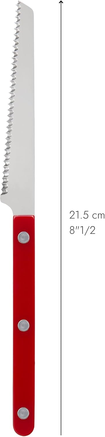 Serrated Knife 8.5 inches - Bistrot Collection - Perfect for Tomatoes, Lemons, Breads - Stainless Steel & Nylon - Dishwasher Safe - Burgundy - Brilliant Finish